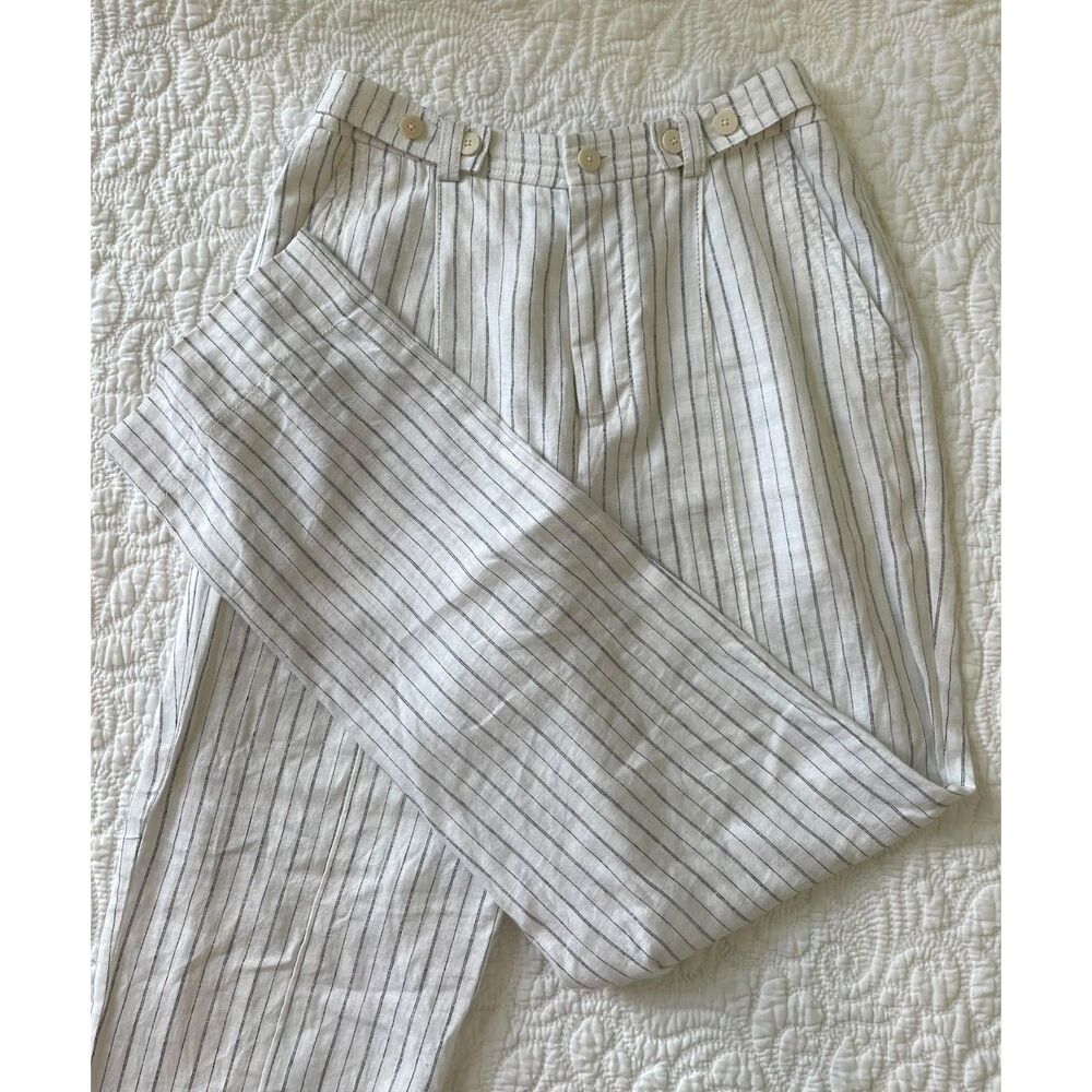 Jonathan Simkhai Standard XS Striped Linen Blend Pants Pleated Adjustable Waist